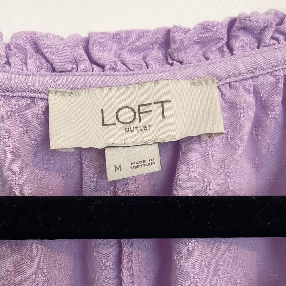 LOFT Purple Ruffled 3/4 Sleeve Blouse - Picture 2 of 3
